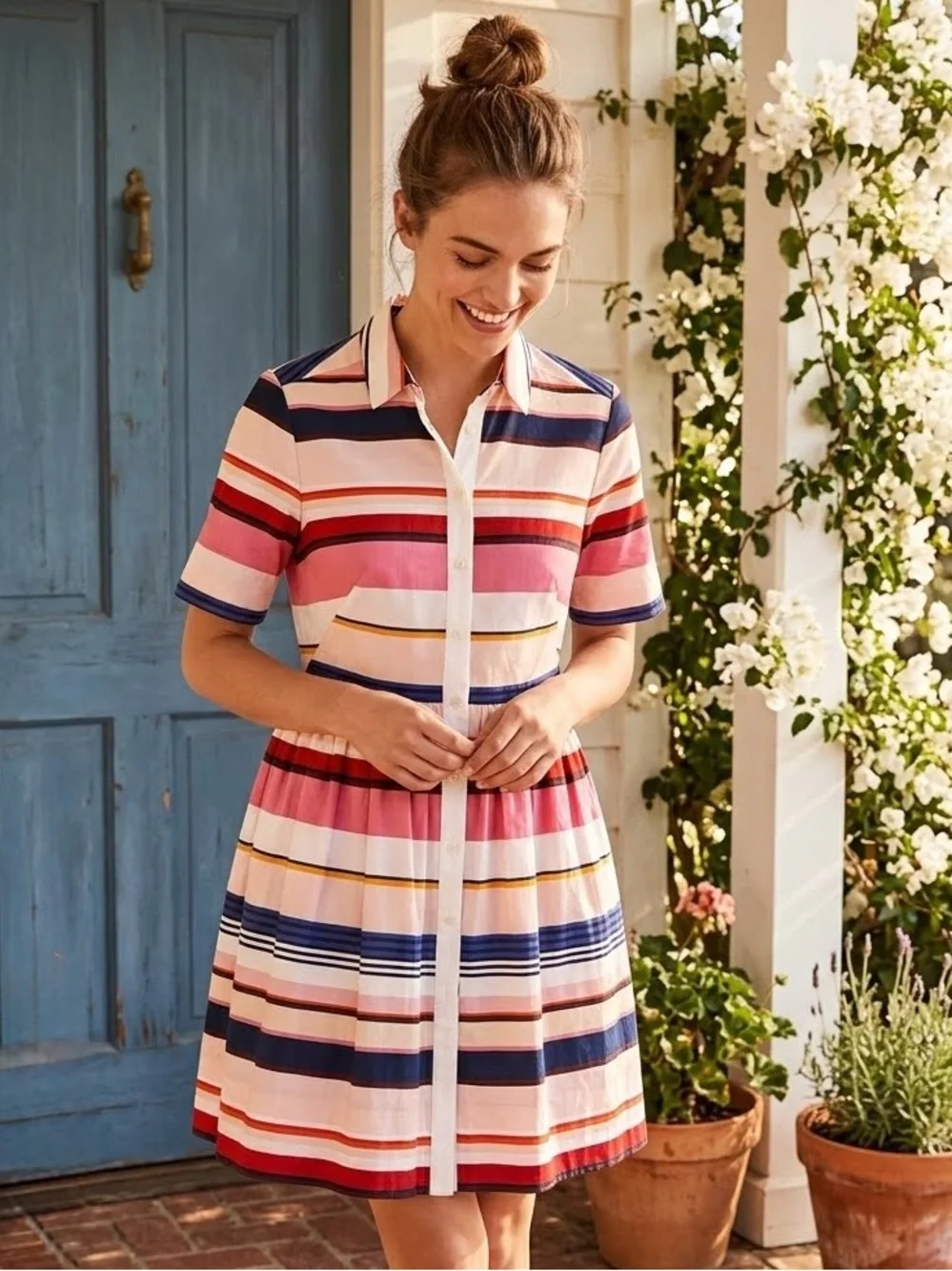 Kate Spade New York Berber Preppy Vibrant Horizontal Stripe Shirtdress, Size 10